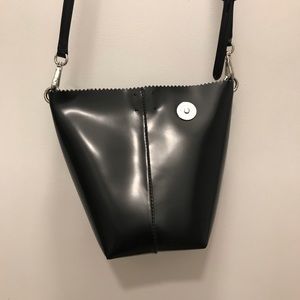 KARA Black Leather Bucket Crossbody Bag
